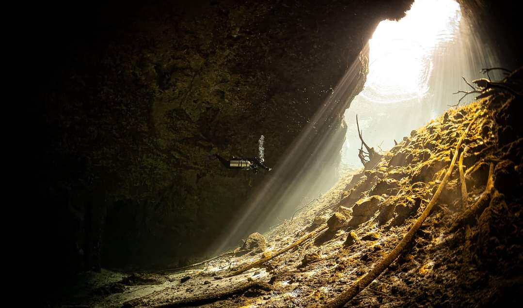 Entrenamiento de buceo en cueva tipo overhead Entorno de entrenamiento de buceo en cueva tipo overhead en la Riviera Maya